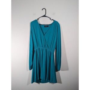 EUC MINKPINK Teal Long Sleeve Cross Front Mini Dress Women‎ Size M